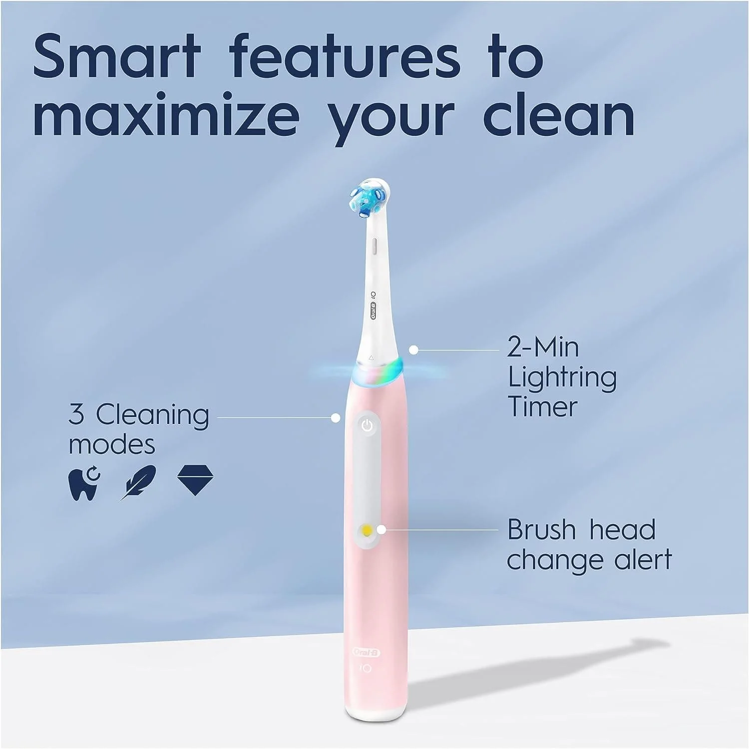 Oral-B iO3 Electric Toothbrushes Adults, Gifts For Women / Men, 1 Toothbrush Head & Travel Case, 3 Modes With Teeth Whitening, 2 Pin UK Plug, Pink - 4